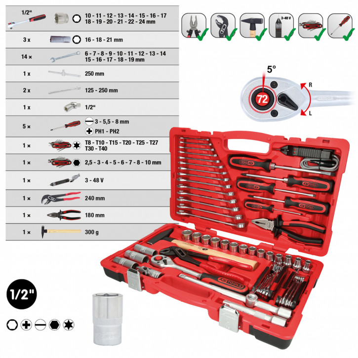 KS-Tools 1/2" Universal-Werkzeug-Satz, 47-tlg.