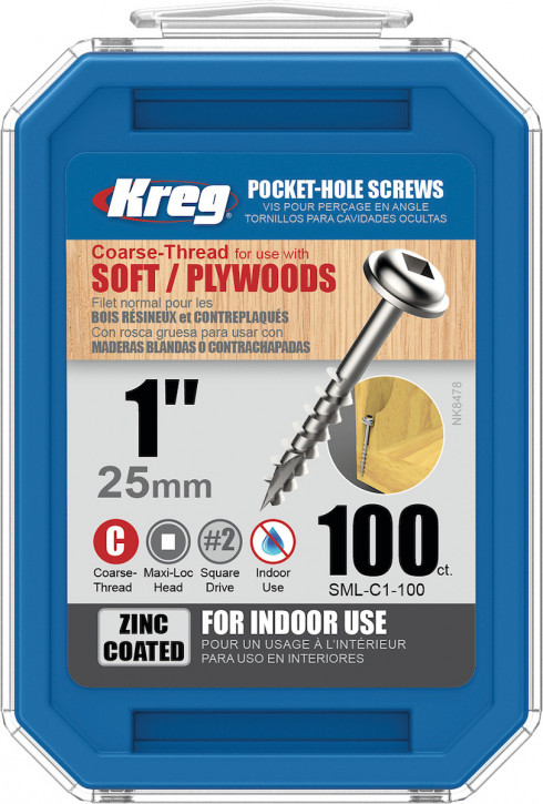 Kreg Pocket Hole Schrauben 25 mm, Verzinkt, Maxi Loc, Grobgewinde, 100 Stück