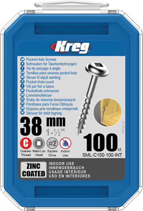 Kreg Pocket-Hole Schrauben 38 mm, Verzinkt, Maxi-Loc, Grobgewinde, 100 Stück