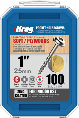 Kreg Pocket Hole Schrauben 25 mm, Verzinkt, Maxi Loc, Grobgewinde, 100 Stück
