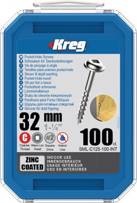 Kreg Pocket-Hole Schrauben 32 mm, Verzinkt, Maxi-Loc, Grobgewinde, 100 Stück